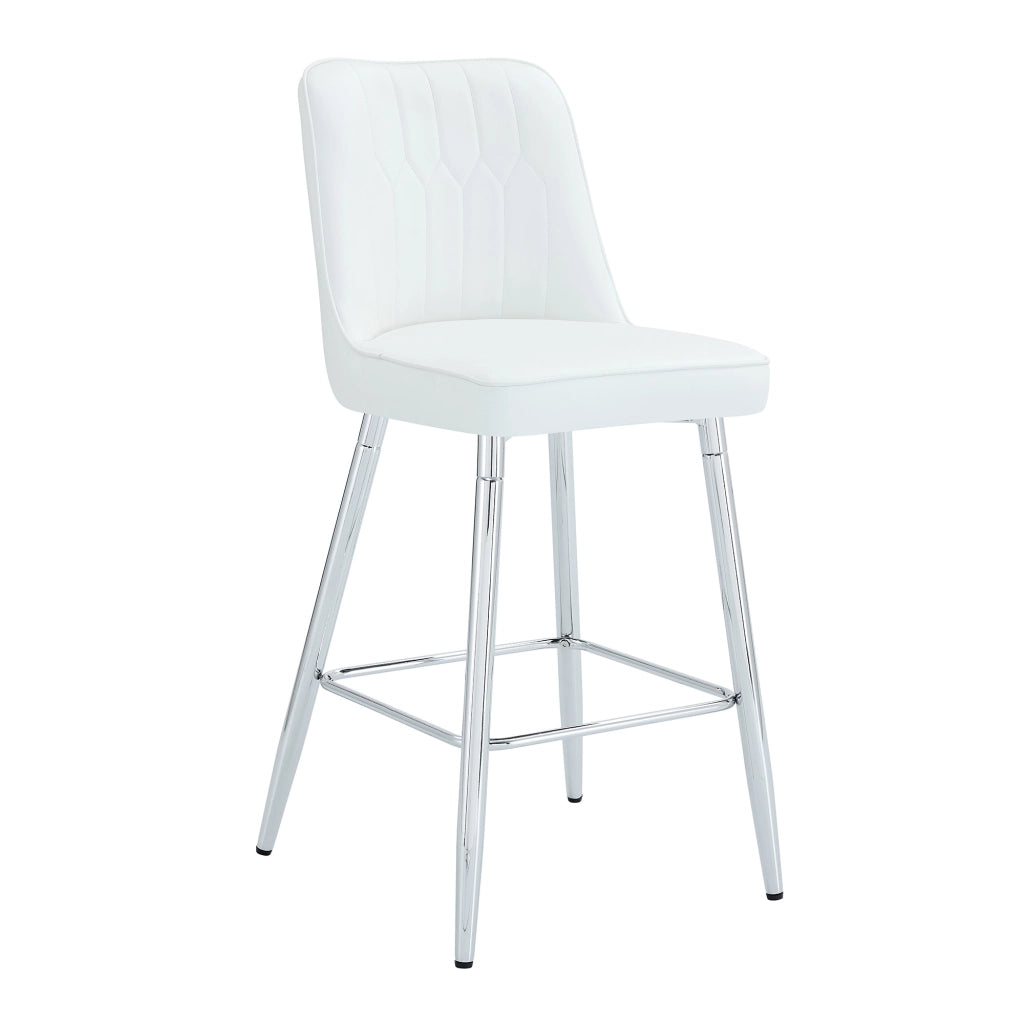 Set di 2 Sgabelli da Bar con Schienale e Poggiapiedi; per Isola da Cucina o Bancone; Metallo e Similpelle; Bianco e Argento