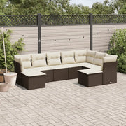 Set Divani da Giardino 9pz con Cuscini Marrone in Polyrattan 3218573