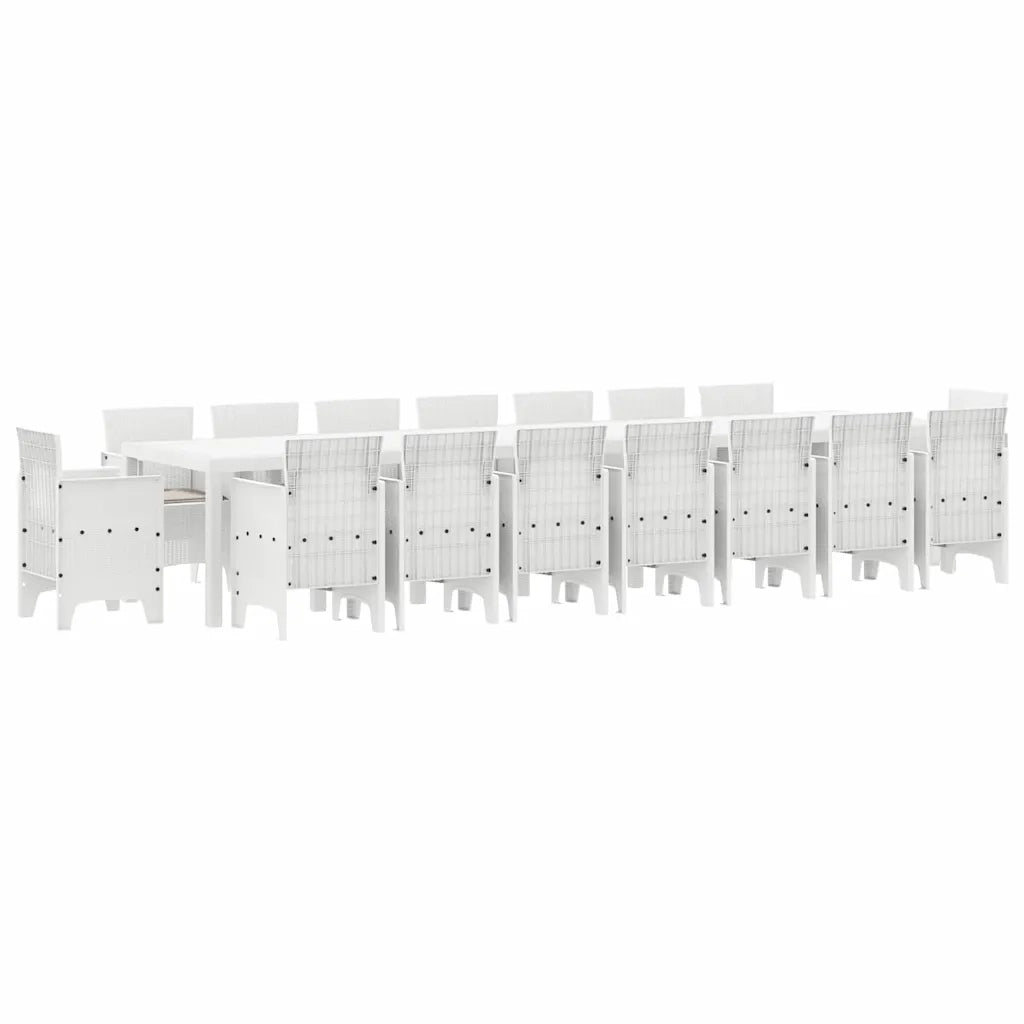 Set da pranzo da giardino con cuscini 17 pcs Bianco PP