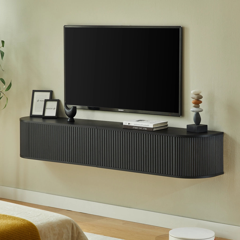 MOBILE TV SOSPESO 180 cm Nero in pannello di legno con passacavi