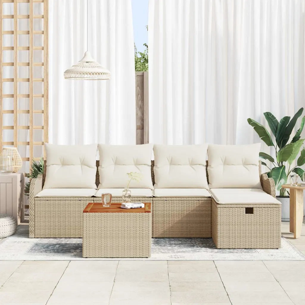Set Divano da Giardino con cuscino 6 pcs Beige polyrattan