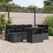 Set Divano da Giardino con cuscino 7 pcs Nero Poly Rattan