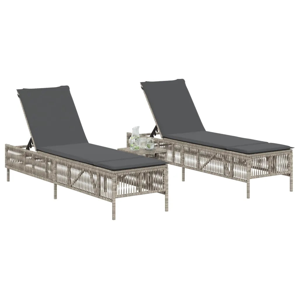 vidaXL Lettini Prendisole 2pz con Tavolino Grigio Chiaro in Polyrattan