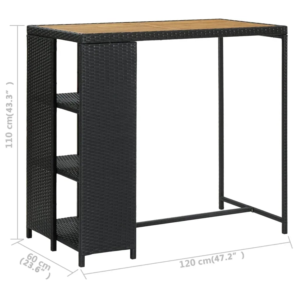 Tavolo da Bar con Ripiani Nero 120x60x110 cm in Polyrattan 313478