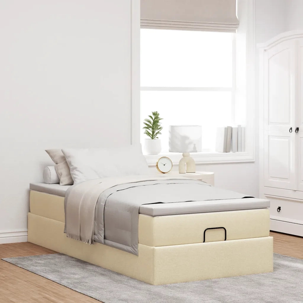 Struttura Letto Pouf con Materasso Crema 80x200 cm in Tessuto 3311069