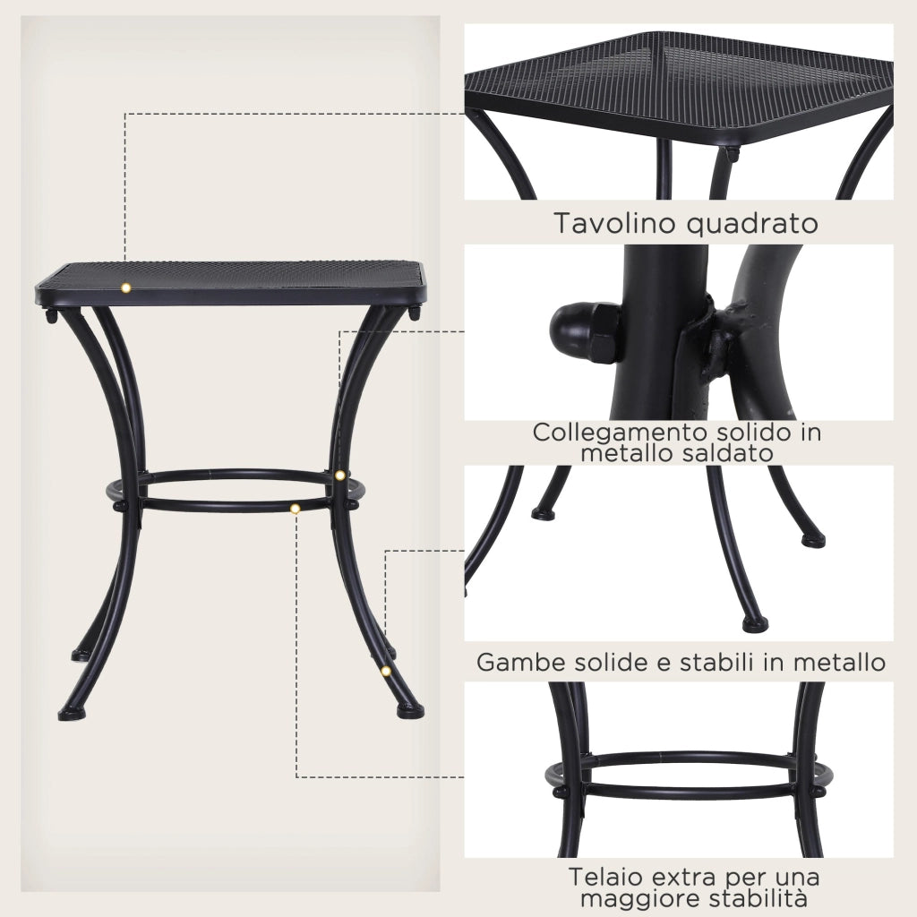 Tavolino da Giardino 45x45x50 cm in Acciaio Nero