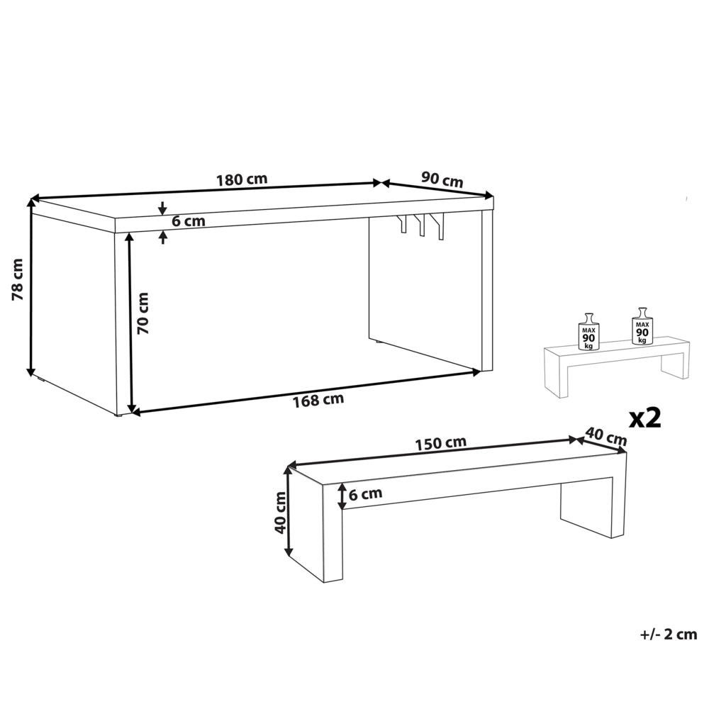 Set da pranzo da giardino Tavolo a forma di U in cemento grigio 2 panche 4 posti resistente all'acqua industriale