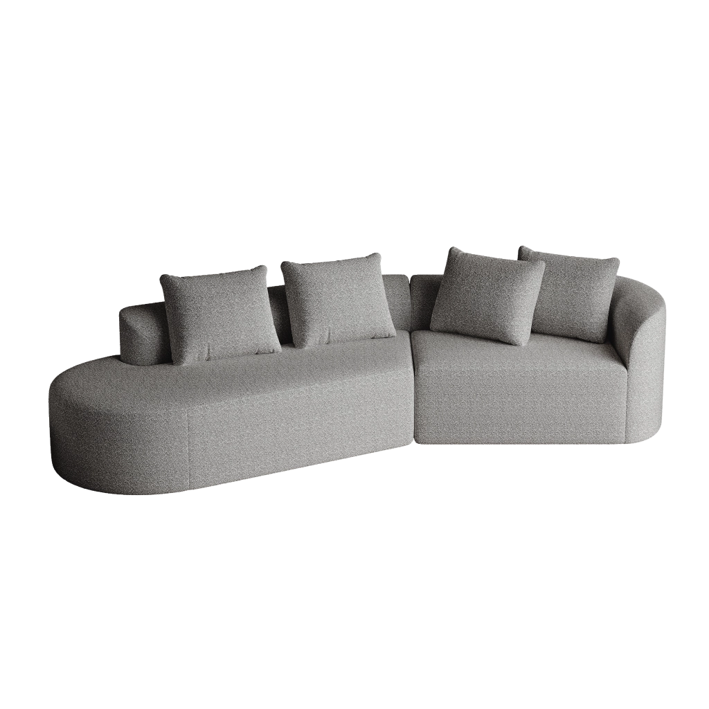 Divano Angolare in Velluto 4 Posti con Cuscini ¨C MINIMAL ¨C Grigio/Beige