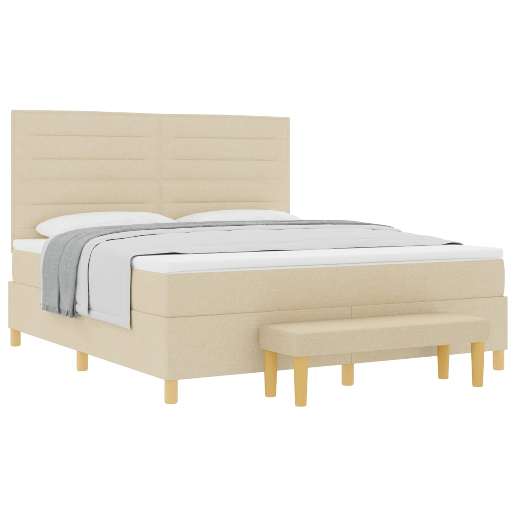 Letto Box Spring con Materasso e Panchina Crema 180x200 cm Tessuto