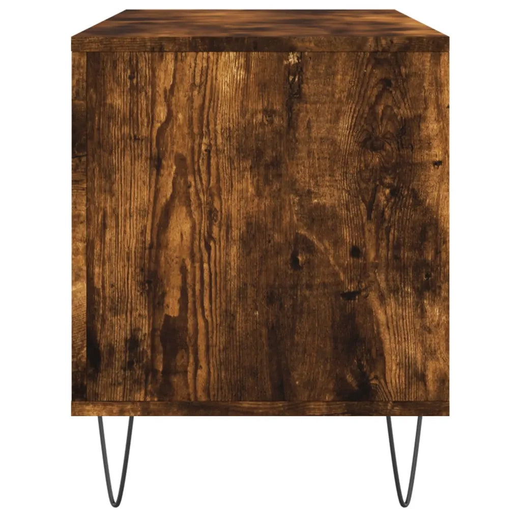 Mobile porta dischi pratico e spazioso 100 x 38 x 48 cm stile industriale legno di rovere affumicato 02_0049151