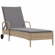 Lettino Prendisole | Sdraio da giardino | Lettino da sole con Ruote e Cuscino in Polyrattan Beige