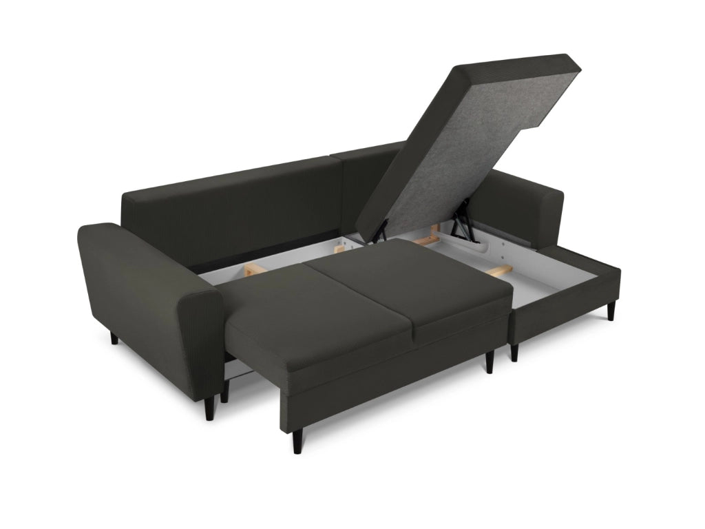 Cosmopolitan Design - Divano convertibile angolare destro con contenitore "Kyoto" 4 posti in velluto a coste nero 