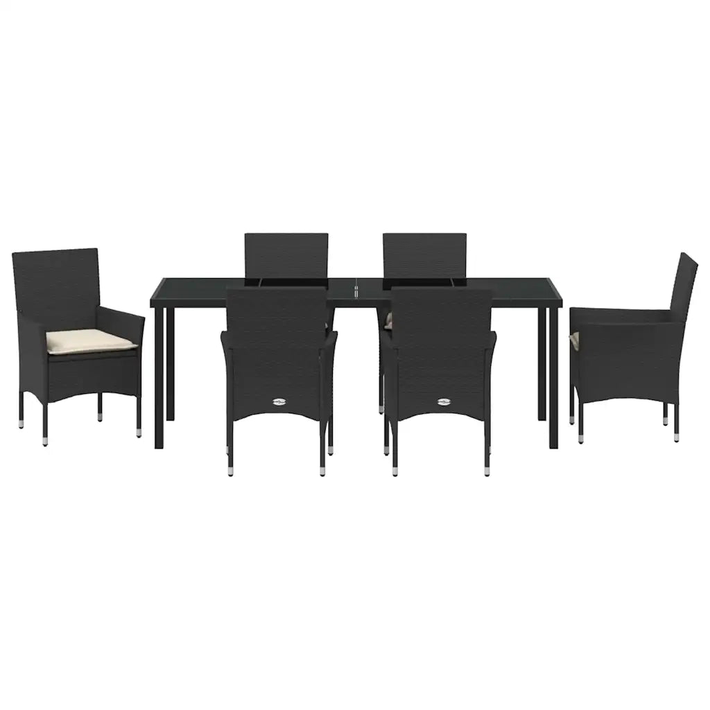 Set da Pranzo per Giardino con cuscino 7 pcs Nero polyrattan 3379770