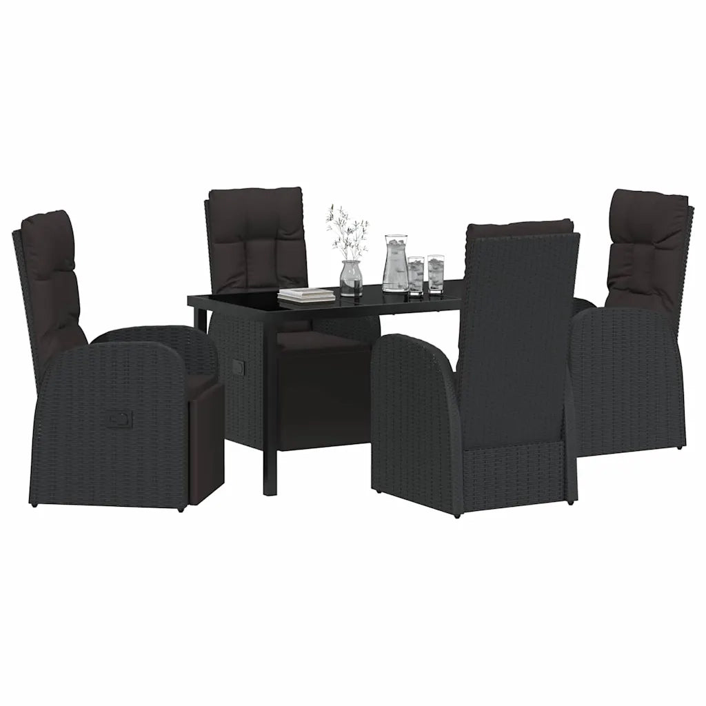 Set da Pranzo per Giardino con cuscino 5 pcs Nero polyrattan 3379515