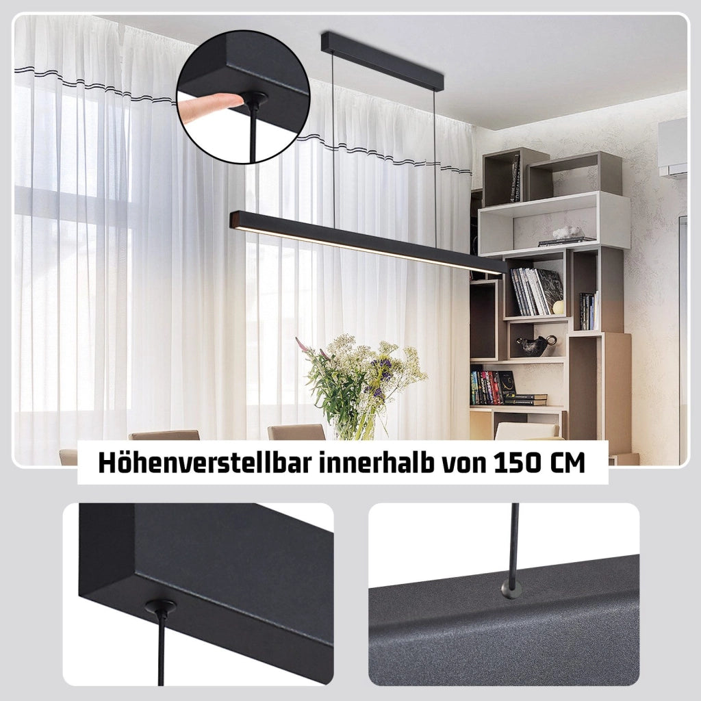 Lampada a sospensione ZMH lineare nera da 108 cm per sala da pranzo, dimmerabile, per bar della cucina