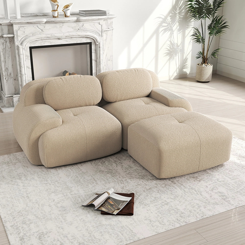Divano angolare 82" velluto morbido - Xylo - Modulare, senza montaggio, imbottitura elastica, beige