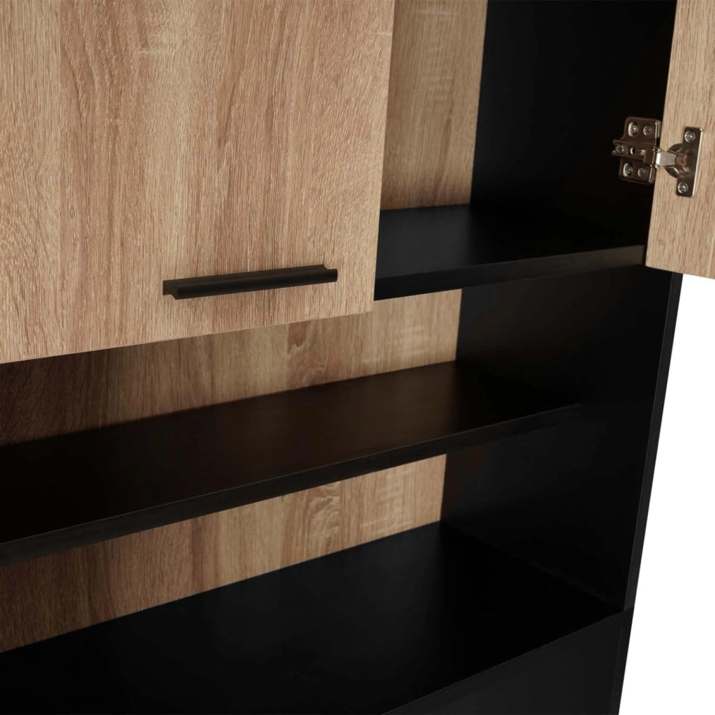 Scaffalatura WALLIS nera e in faggio per lavatrice e piano WC