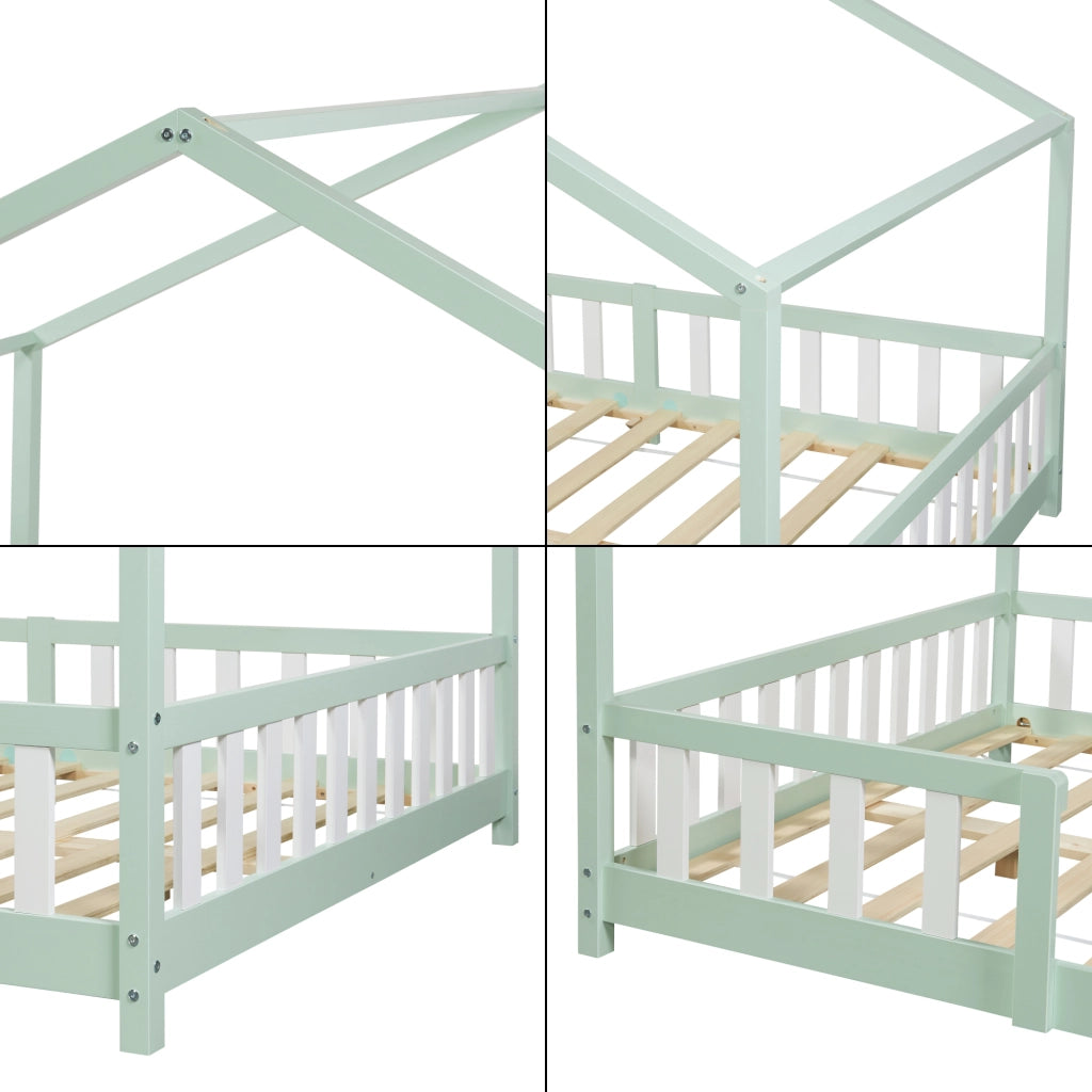 Letto per Cameretta Treviolo a Forma di Casetta con Materasso 120x200 cm Menta Verde [en.casa] [neu.haus]