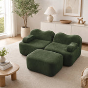 Divano angolare modulare 2-4 posti in velluto verde con pouf HOMVRA