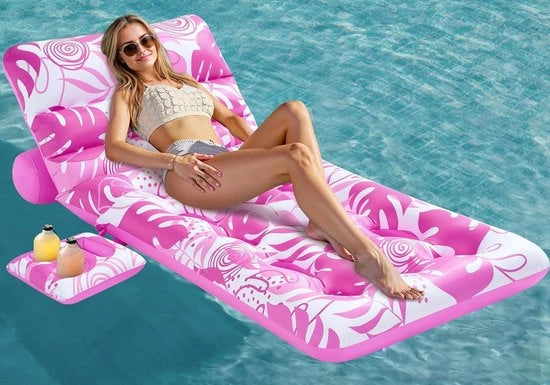 Soggiacini tropicali per adulti - Schienale regolabile con contenitori per bicchieri - Ponte galleggiante per piscina, spiaggia e lago