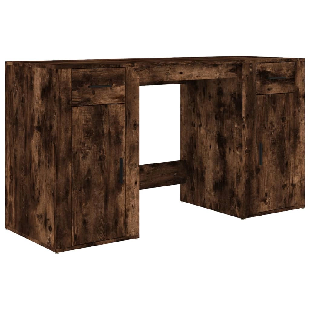 Scrivania da ufficio postazione di lavoro mobile per computer studio con mobiletto rovere affumicato legno marrone ingegnerizzato 02_0023385