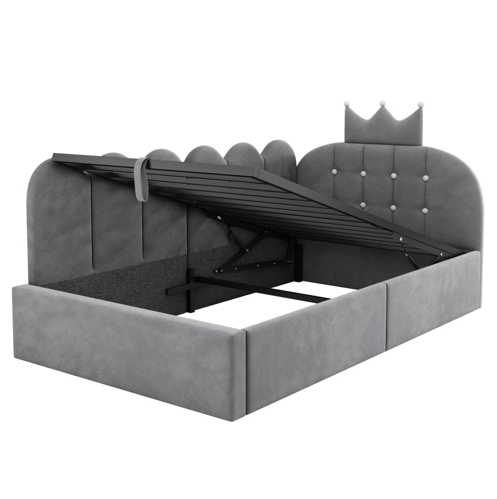 Letto da giorno imbottito 90x200 cm con contenitore idraulico in velluto grigio