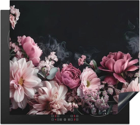 Induttore di Protezione per Cucina 60x52 cm - Motivo di Fiori Rosa - Tappeto Antiscivolo per Decorazione Cucina