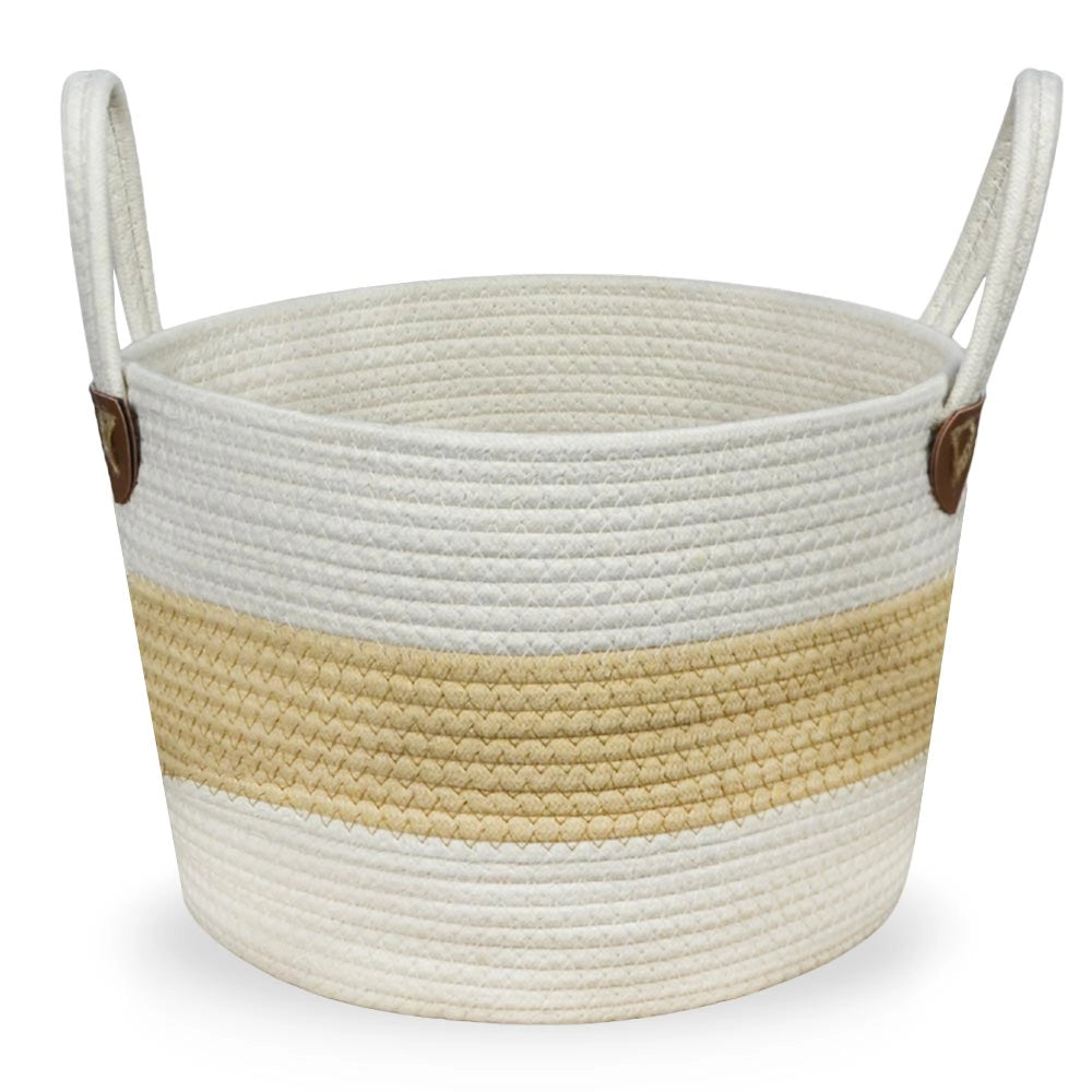 Cesti Portaoggetti Corda Bianco Beige con Maniglie cm 33 x 33 x h 33 Set da 3
