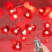 Slinga a LED da 3 metri con 30 cuori rossi, slinger di luce rossa a forma di cuore con timer per slinger di luce a LED acquatica per proposte di matrimonio, anniversari e feste di San Valentino (contenitore batterie impermeabile).