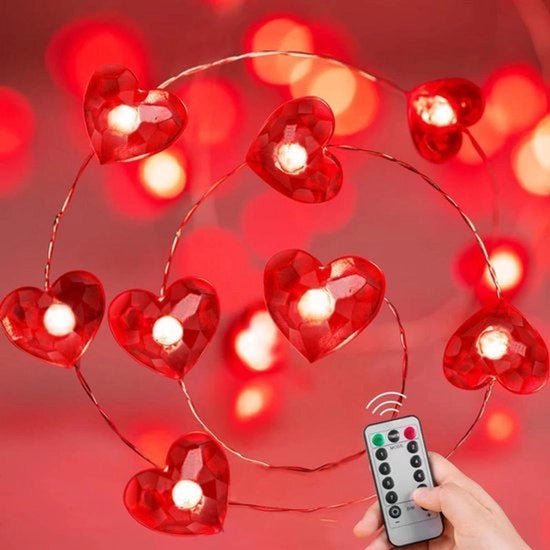 Slinga a LED da 3 metri con 30 cuori rossi, slinger di luce rossa a forma di cuore con timer per slinger di luce a LED acquatica per proposte di matrimonio, anniversari e feste di San Valentino (contenitore batterie impermeabile).
