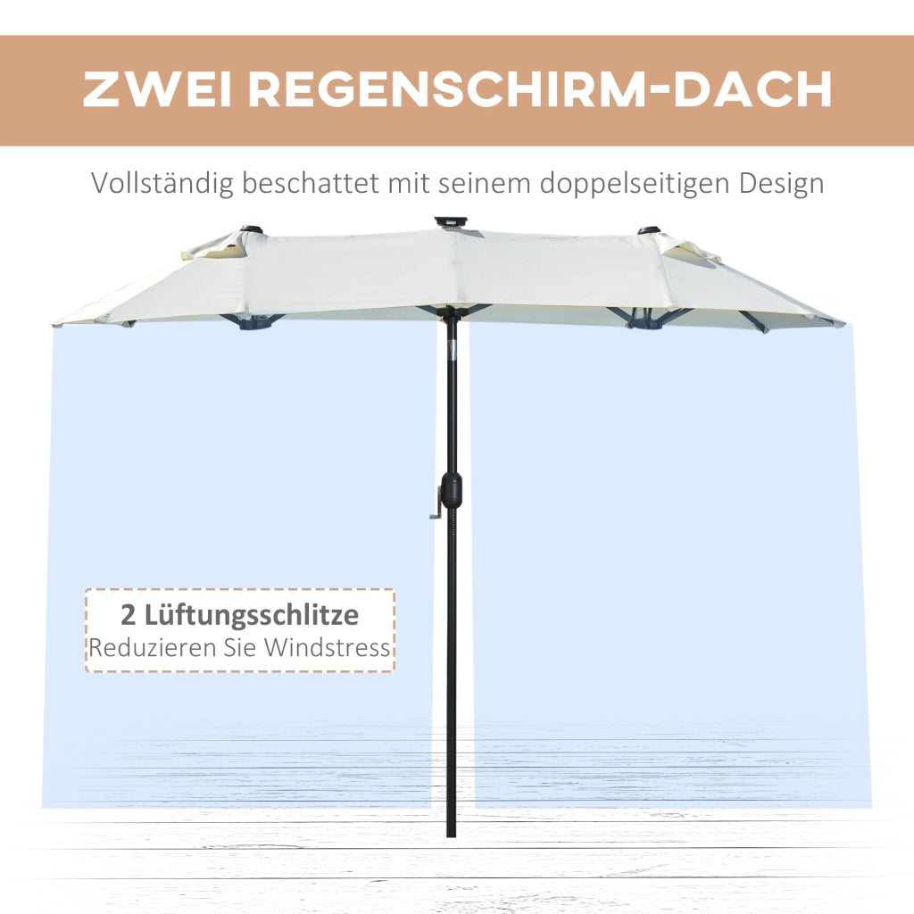Parasole 295 x 219cm Doppio Parasole con LED angolo di inclinazione regolabile parasole da giardino per patio e piscina poliestere e acciaio beige