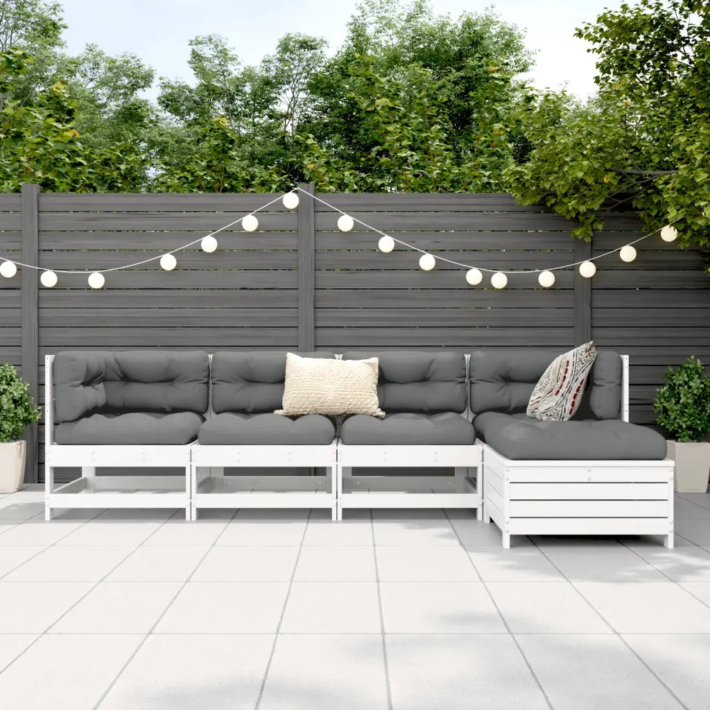 Set Salotto da Giardino 5 pz Bianco in Legno Massello di Pino