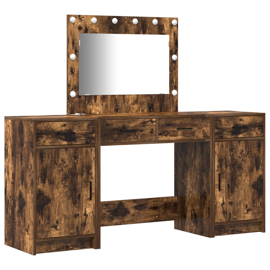 Set da toeletta 3 pezzi  con LED in legno ingegnerizzato rovere fumÃ©