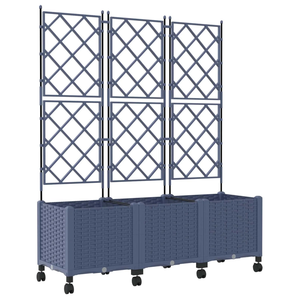 Vaso da giardino con grigliato e ruote 3 pz Grigio PP 3423078