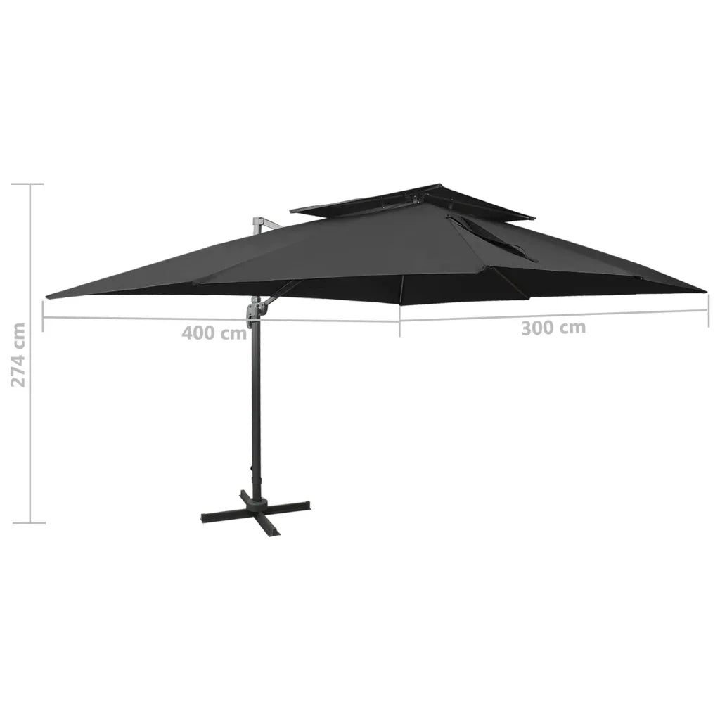 Ombrellone a Sbalzo con Doppia Copertura 400x300 cm Nero cod mxl 21381