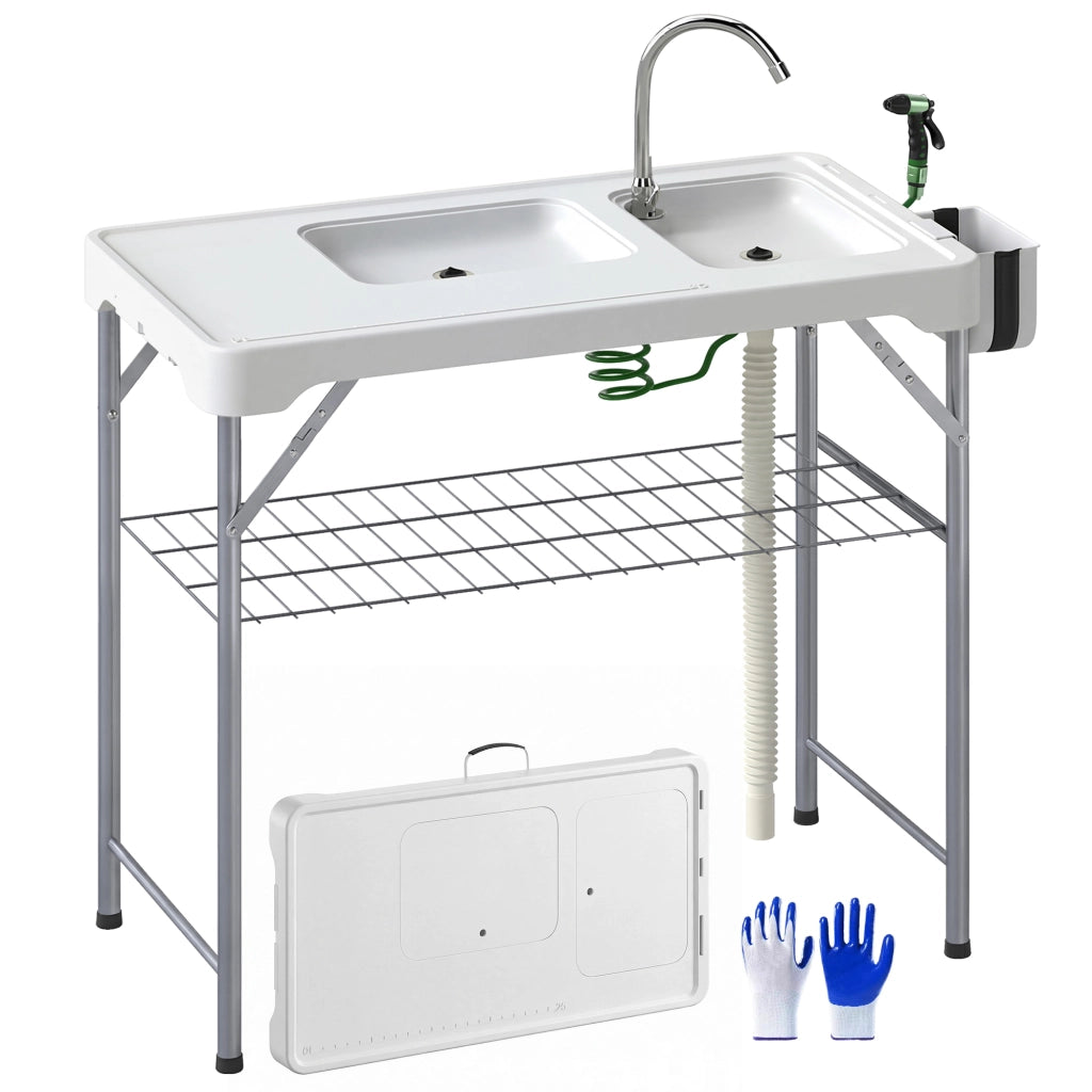 Tavolo Pieghevole per Esterno con Lavello e Rubinetto ¨C Zephmum ¨C Bianco 120x60x80 cm