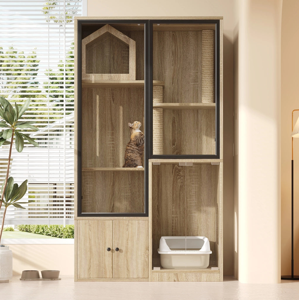 Mobile per gatti in MDF e vetro temperato 90 x 50 x 160 cm