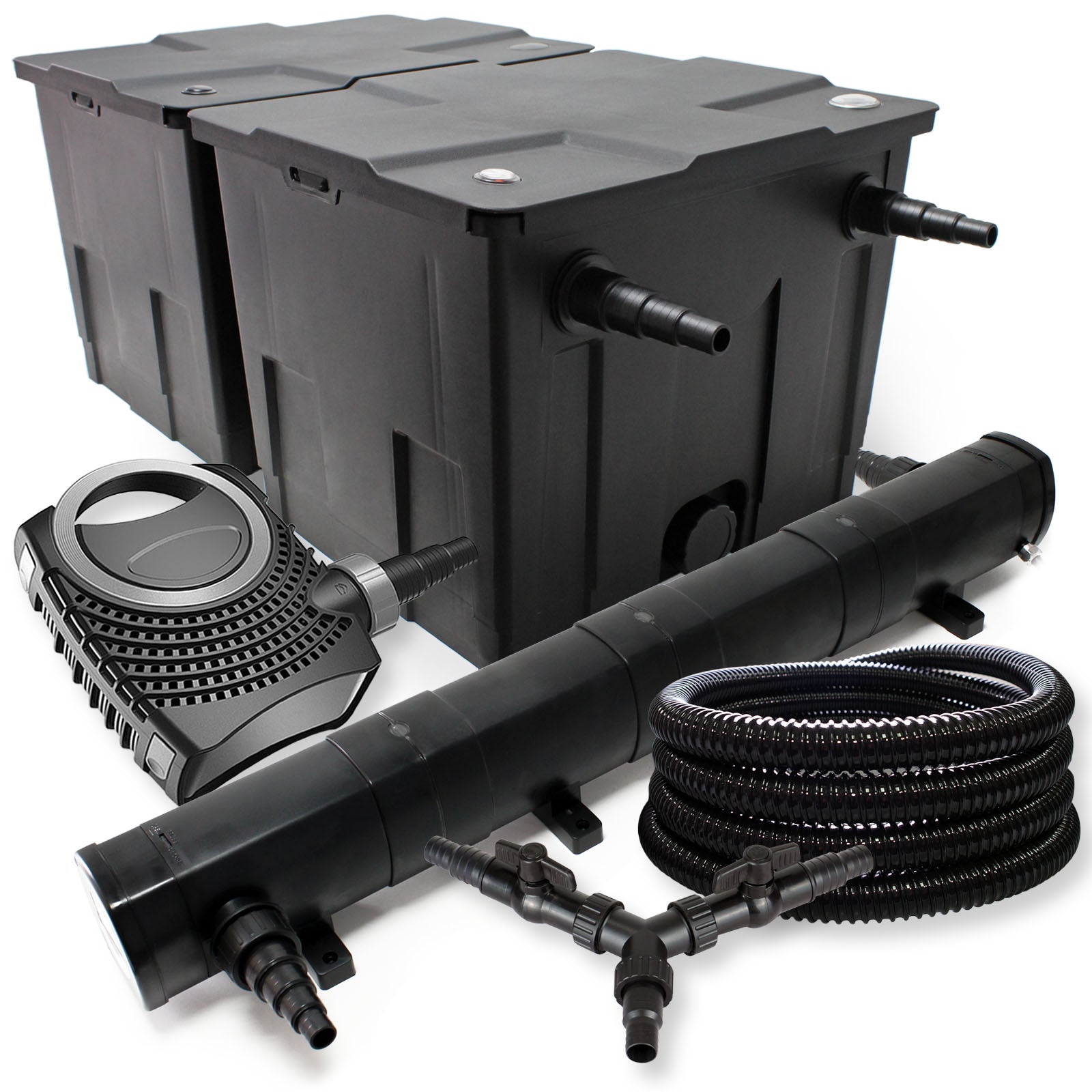 Set Filtro 60.000l Chiarificatore laghetto 72W Pompa NEO8000 70W Tubo 25m