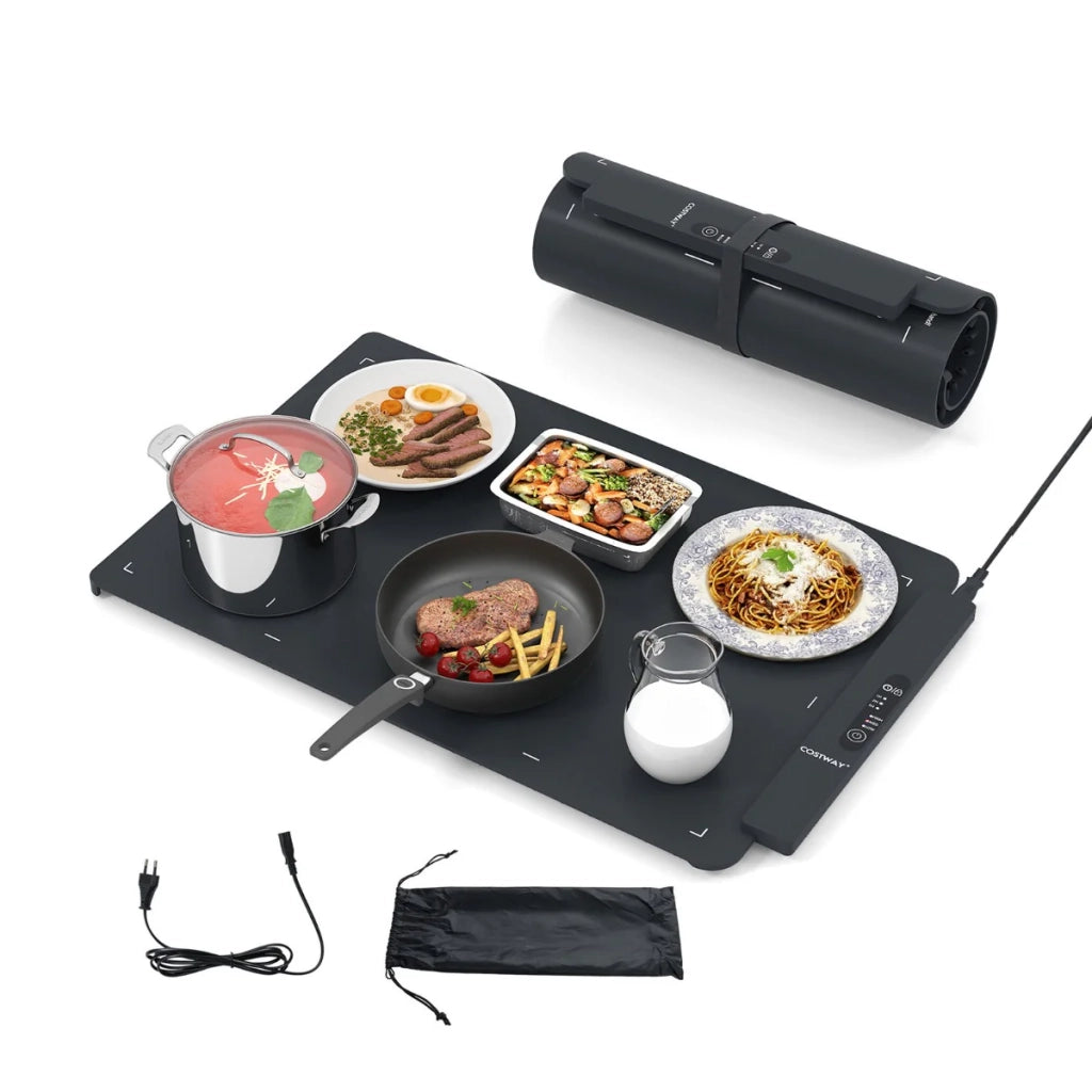 Tappetino riscaldante elettrico in silicone per alimenti 64 x 41 x 2 cm riscaldamento rapido portatile design arrotolabile silicone nero 20_0014198