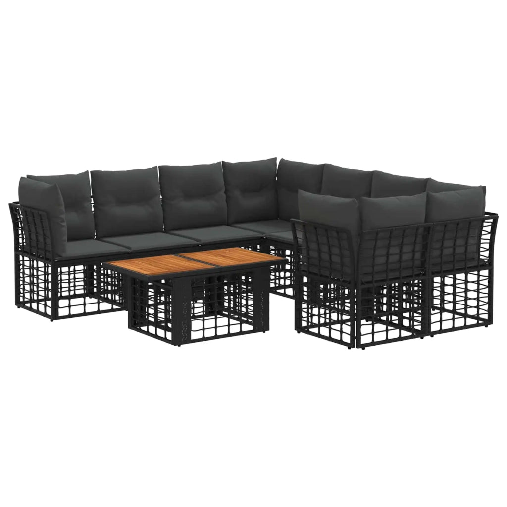 Set Divano da Giardino 9 pz Nero e Grigio scuro polyrattan 3437839
