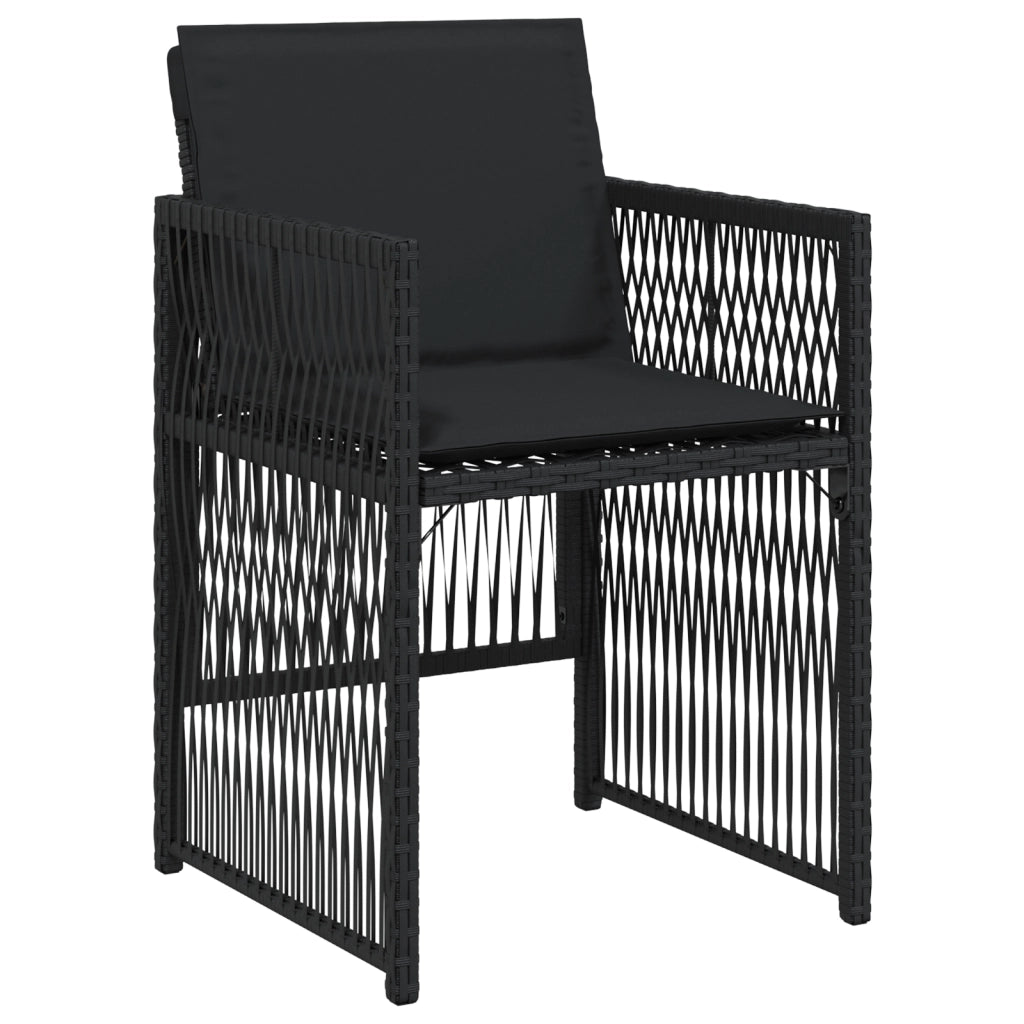 Set da Pranzo per Giardino 5 Pezzi con Cuscini Rattan Nero Poly