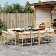vidaXL Set da Pranzo da Giardino 13 pz con Cuscini Beige in Polyrattan