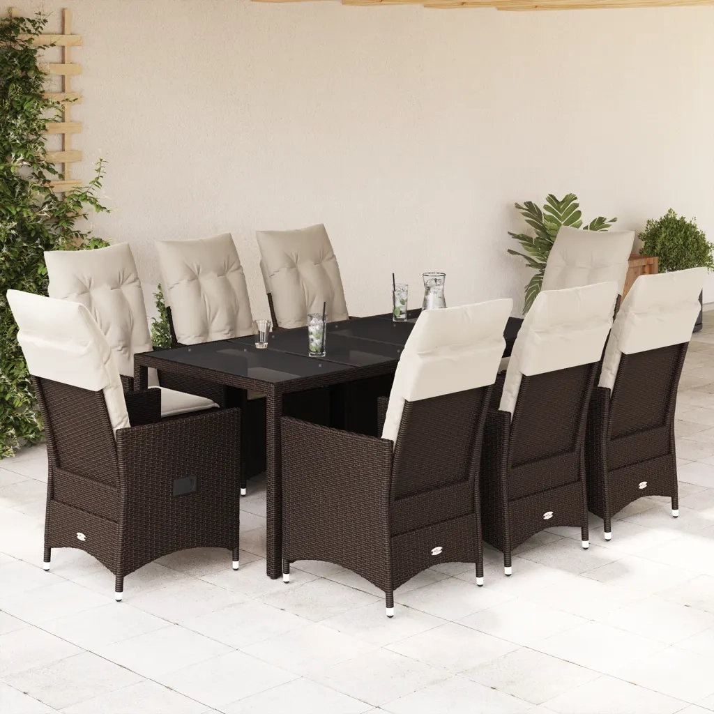 Set da Pranzo da Giardino 9pz con Cuscini Marrone in Polyrattan 3276774