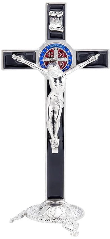 Decorazione da Parete 19,8 cm - Croce in Posizione Verticale - Supporto da Parete Removibile - Lega/Email - Decorazione da Parete Cattolica - Decorazione per la Casa