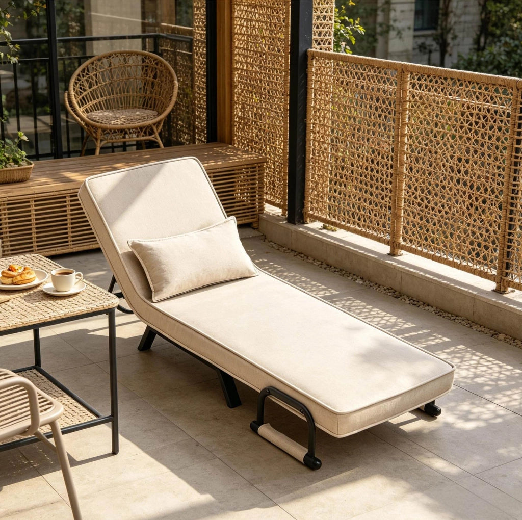 Poltrona letto pieghevole 3 in 1 beige con schienale regolabile