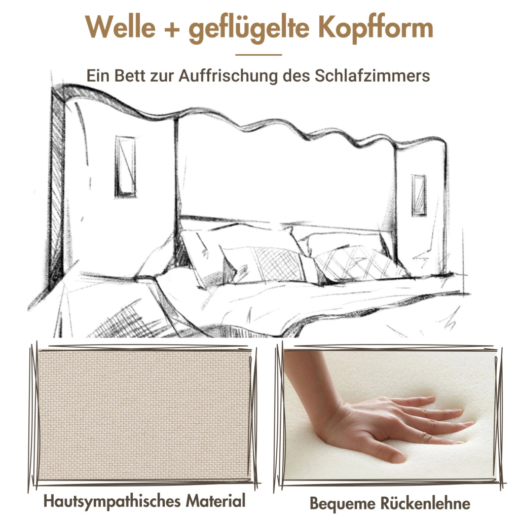 Letto matrimoniale contenitore 180x200 cm con lampada orientabile USB e USB-C; lino beige
