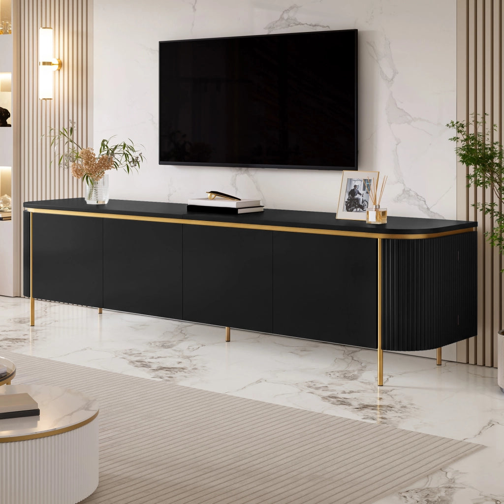 Mobile TV 180x38x46 cm con 6 ante e passacavi in MDF nero