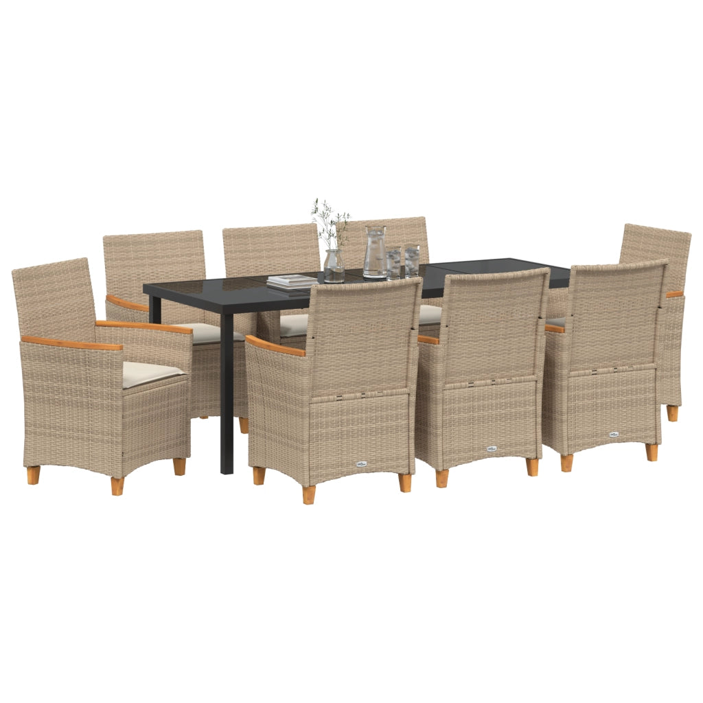 Set da pranzo da giardino con cuscini beige in polyrattan
