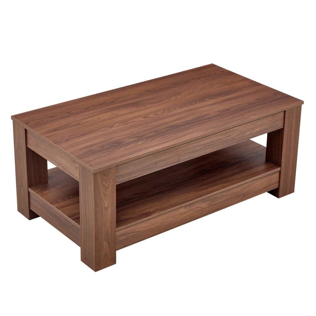 TAVOLO BASSO Rettangolare 111,5 x 62 x 21,5 cm Effetto Noce MDF a doppio livello