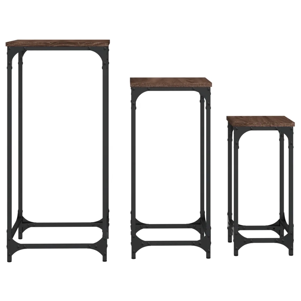 Tavolini Impilabili 3 pz | Tavolo laterale Rovere Marrone in Legno Multistrato